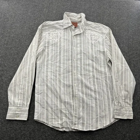 Roar Striped Button Down Shirt Mens L White Embroidered LS Grunge Gothic *FLAWS - Picture 7 of 15